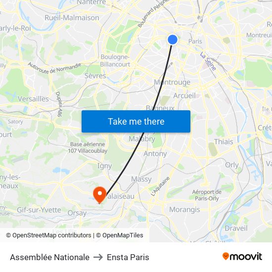 Assemblée Nationale to Ensta Paris map