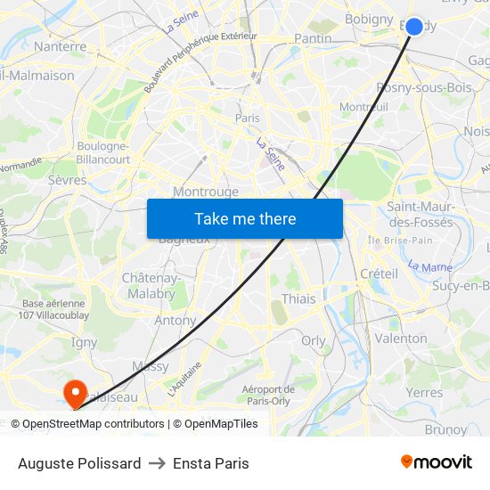 Auguste Polissard to Ensta Paris map