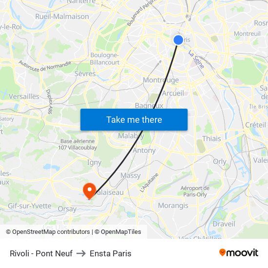 Rivoli - Pont Neuf to Ensta Paris map