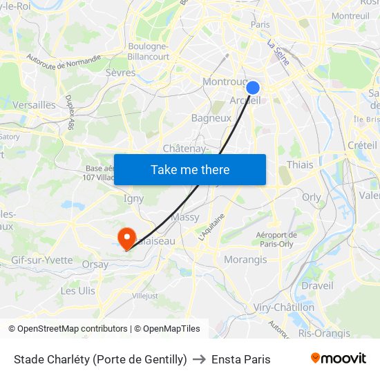Stade Charléty (Porte de Gentilly) to Ensta Paris map