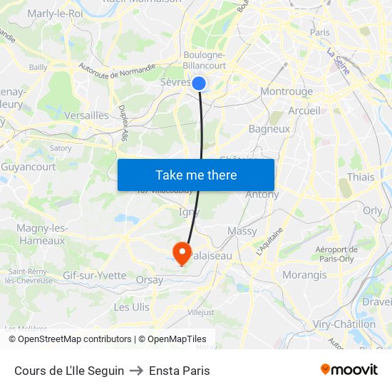 Cours de L'Ile Seguin to Ensta Paris map