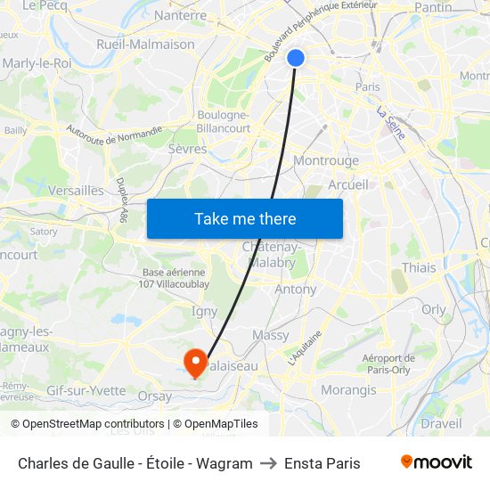 Charles de Gaulle - Étoile - Wagram to Ensta Paris map