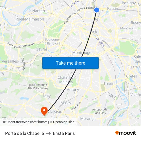 Porte de la Chapelle to Ensta Paris map