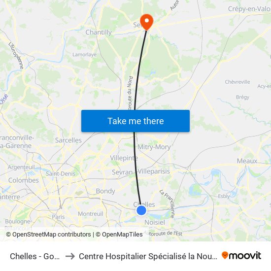 Chelles - Gournay to Centre Hospitalier Spécialisé la Nouvelle Forge map