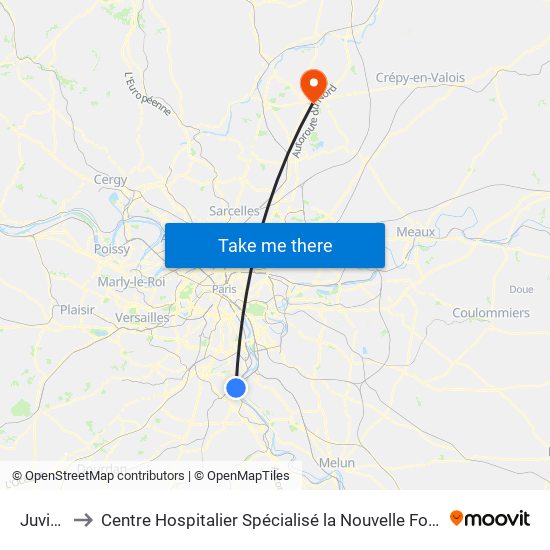 Juvisy to Centre Hospitalier Spécialisé la Nouvelle Forge map