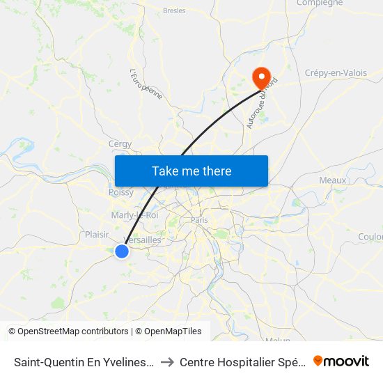 Saint-Quentin En Yvelines - Montigny-Le-Bretonneux to Centre Hospitalier Spécialisé la Nouvelle Forge map