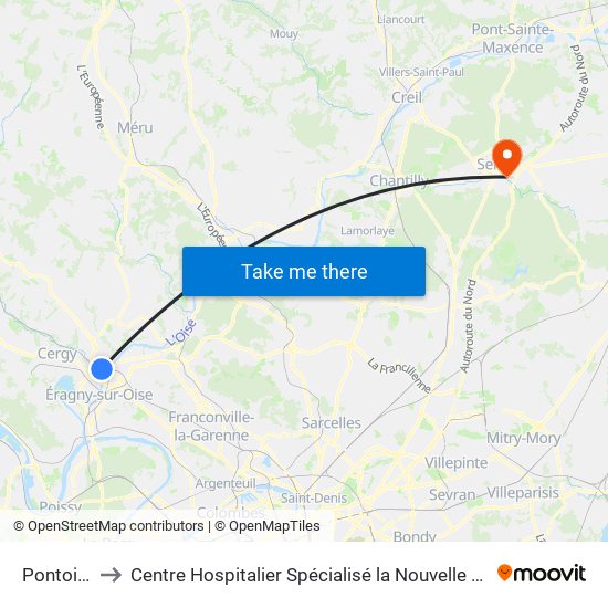 Pontoise to Centre Hospitalier Spécialisé la Nouvelle Forge map