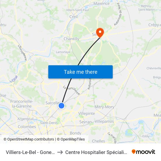 Villiers-Le-Bel - Gonesse - Arnouville to Centre Hospitalier Spécialisé la Nouvelle Forge map