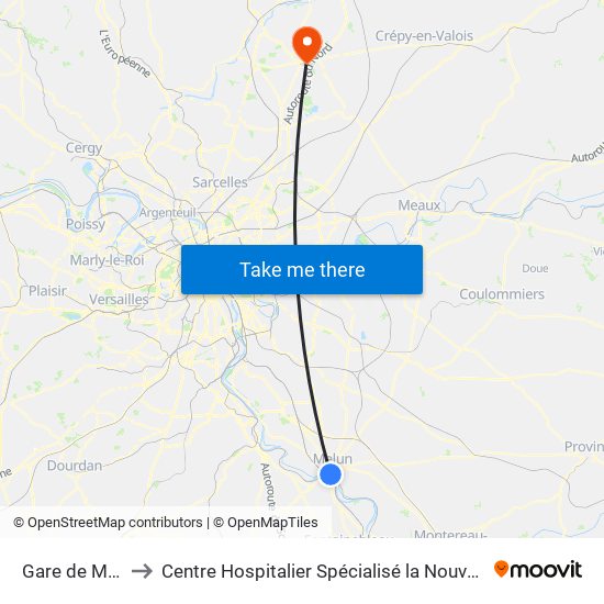 Gare de Melun to Centre Hospitalier Spécialisé la Nouvelle Forge map