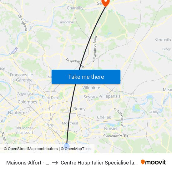 Maisons-Alfort - Alfortville to Centre Hospitalier Spécialisé la Nouvelle Forge map