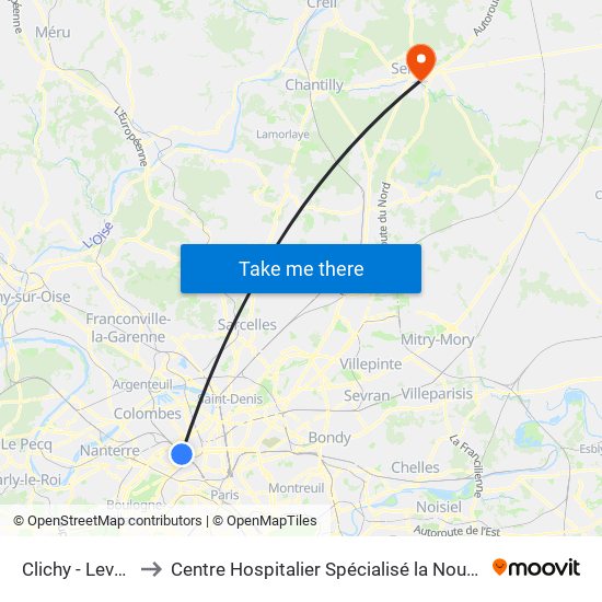 Clichy - Levallois to Centre Hospitalier Spécialisé la Nouvelle Forge map