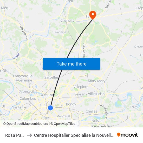 Rosa Parks to Centre Hospitalier Spécialisé la Nouvelle Forge map