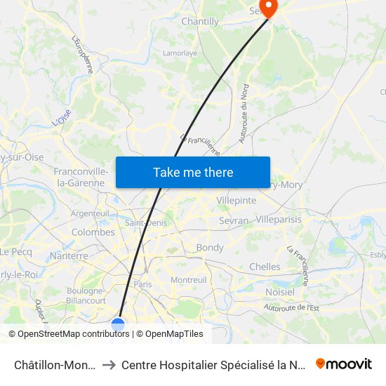 Châtillon-Montrouge to Centre Hospitalier Spécialisé la Nouvelle Forge map