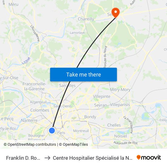 Franklin D. Roosevelt to Centre Hospitalier Spécialisé la Nouvelle Forge map