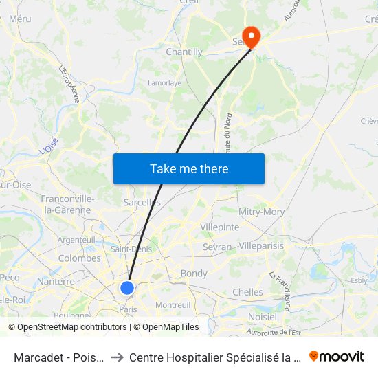 Marcadet - Poissonniers to Centre Hospitalier Spécialisé la Nouvelle Forge map