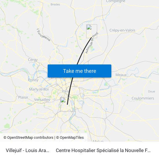 Villejuif - Louis Aragon to Centre Hospitalier Spécialisé la Nouvelle Forge map