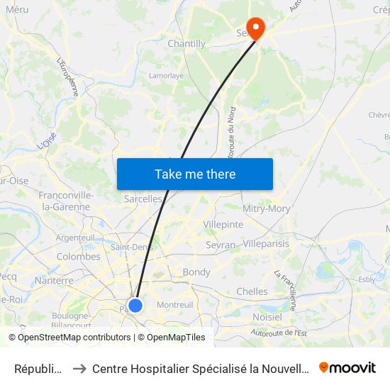 République to Centre Hospitalier Spécialisé la Nouvelle Forge map