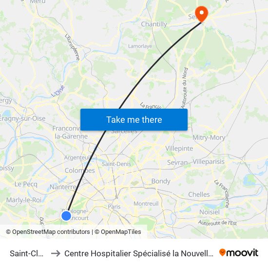 Saint-Cloud to Centre Hospitalier Spécialisé la Nouvelle Forge map
