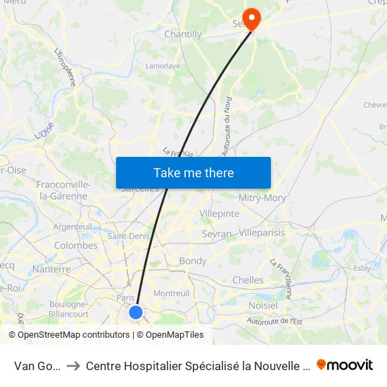 Van Gogh to Centre Hospitalier Spécialisé la Nouvelle Forge map