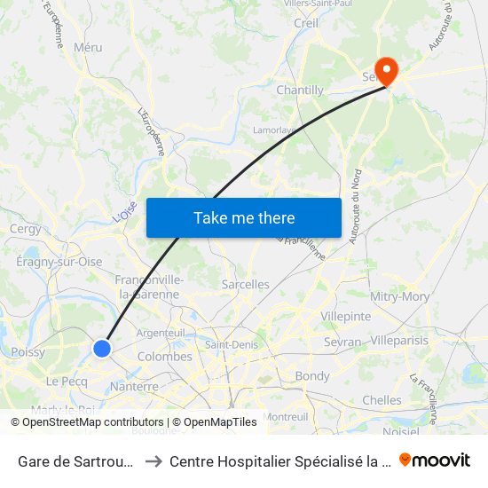 Gare de Sartrouville - RER to Centre Hospitalier Spécialisé la Nouvelle Forge map