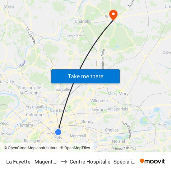 La Fayette - Magenta - Gare du Nord to Centre Hospitalier Spécialisé la Nouvelle Forge map