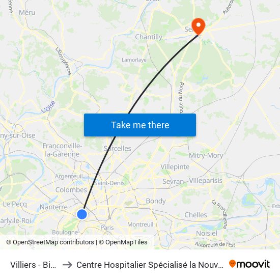 Villiers - Bineau to Centre Hospitalier Spécialisé la Nouvelle Forge map