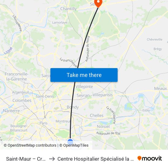 Saint-Maur – Créteil RER to Centre Hospitalier Spécialisé la Nouvelle Forge map