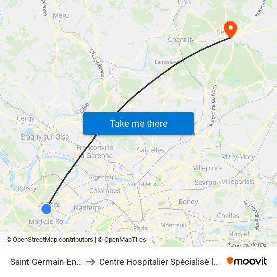 Saint-Germain-En-Laye RER to Centre Hospitalier Spécialisé la Nouvelle Forge map