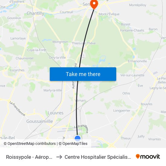 Roissypole - Aéroport Cdg1 (D1) to Centre Hospitalier Spécialisé la Nouvelle Forge map