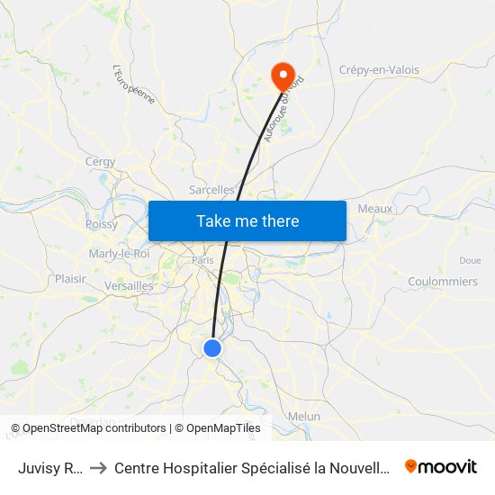 Juvisy RER to Centre Hospitalier Spécialisé la Nouvelle Forge map