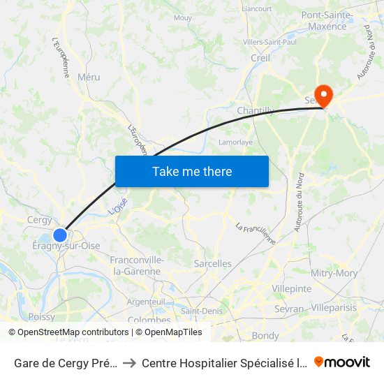 Gare de Cergy Préfecture (C) to Centre Hospitalier Spécialisé la Nouvelle Forge map