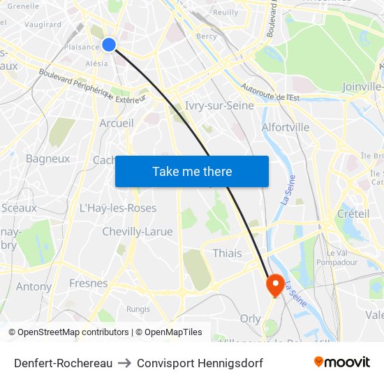 Denfert-Rochereau to Convisport Hennigsdorf map