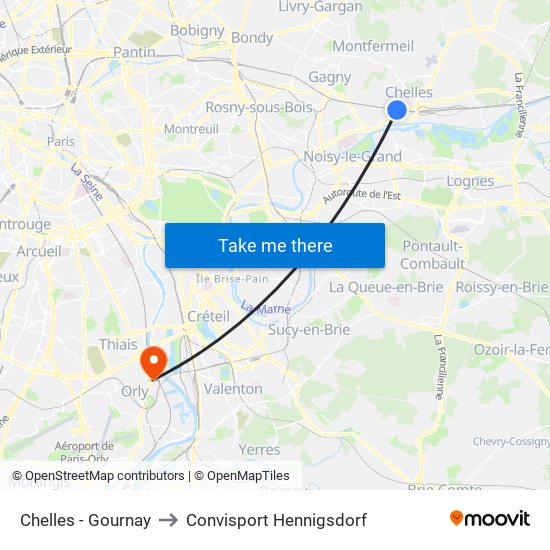 Chelles - Gournay to Convisport Hennigsdorf map