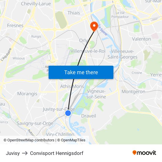 Juvisy to Convisport Hennigsdorf map