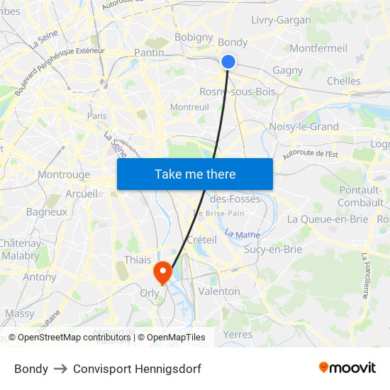 Bondy to Convisport Hennigsdorf map