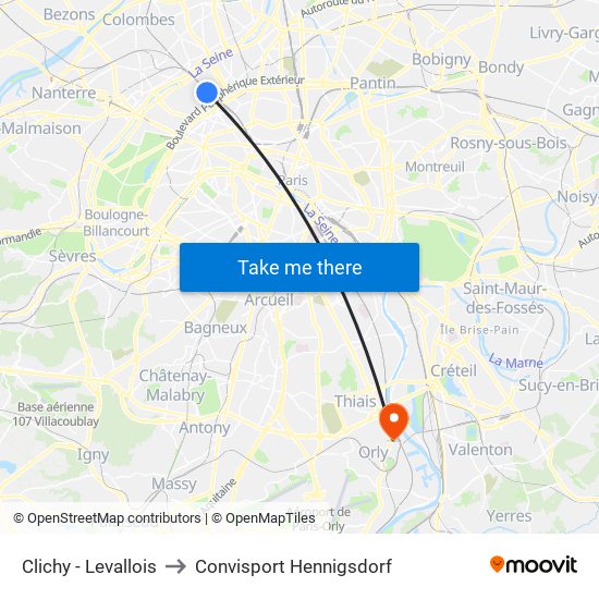 Clichy - Levallois to Convisport Hennigsdorf map