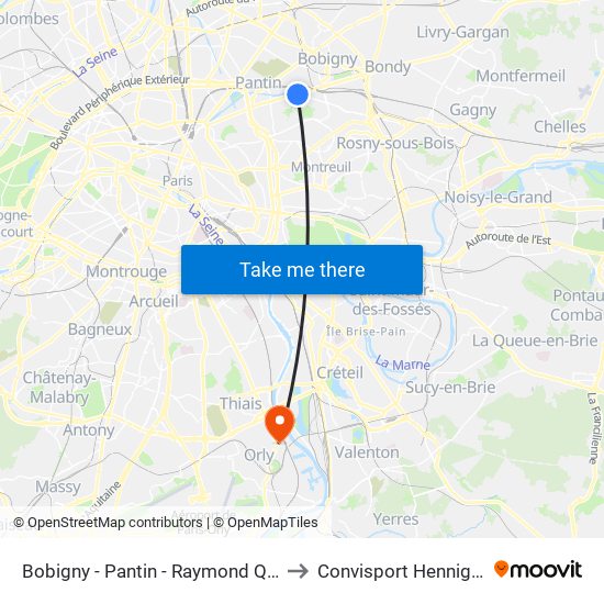 Bobigny - Pantin - Raymond Queneau to Convisport Hennigsdorf map