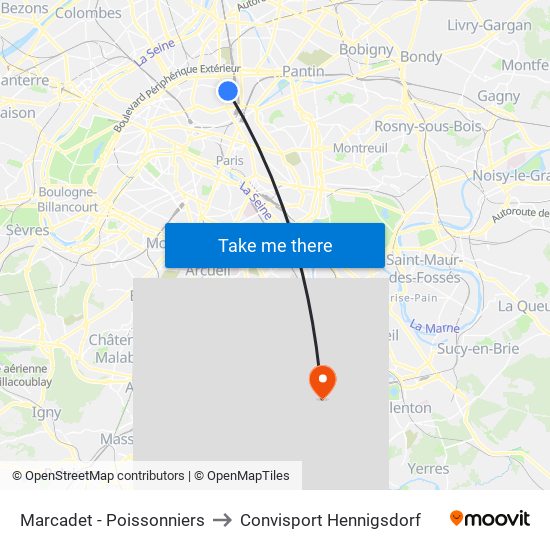 Marcadet - Poissonniers to Convisport Hennigsdorf map