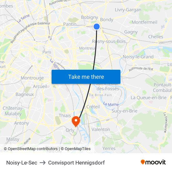 Noisy-Le-Sec to Convisport Hennigsdorf map