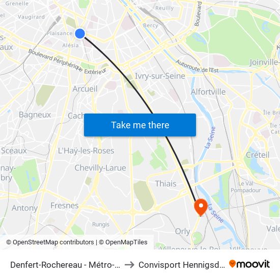 Denfert-Rochereau - Métro-Rer to Convisport Hennigsdorf map