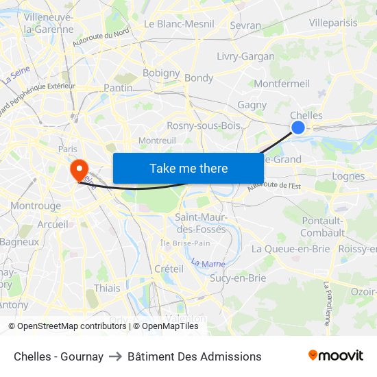 Chelles - Gournay to Bâtiment Des Admissions map