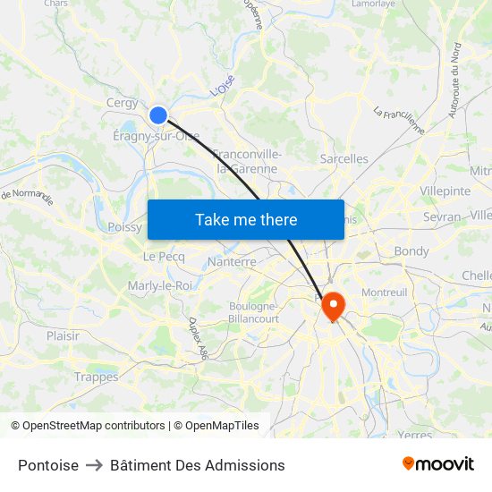 Pontoise to Bâtiment Des Admissions map