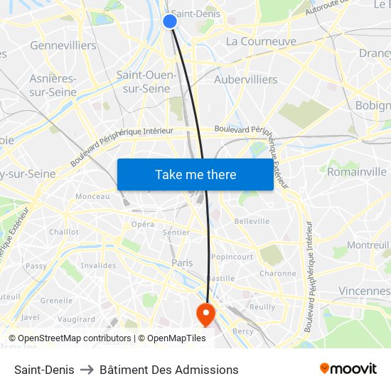 Saint-Denis to Bâtiment Des Admissions map