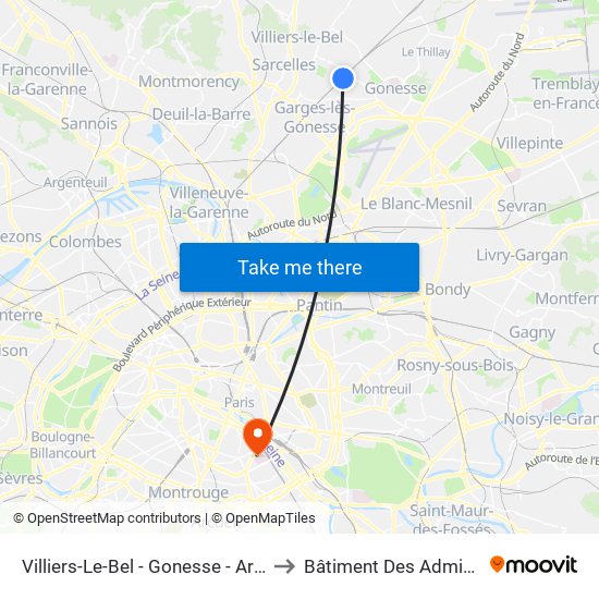 Villiers-Le-Bel - Gonesse - Arnouville to Bâtiment Des Admissions map