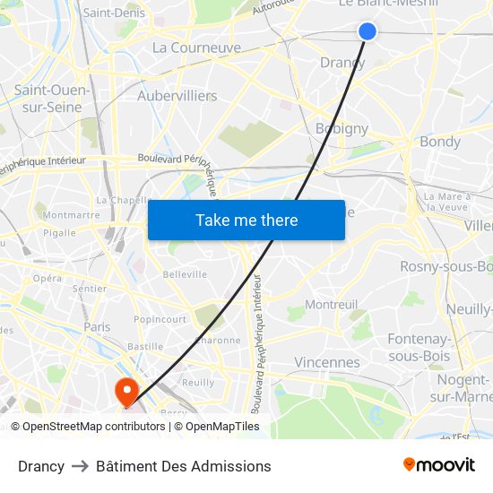 Drancy to Bâtiment Des Admissions map