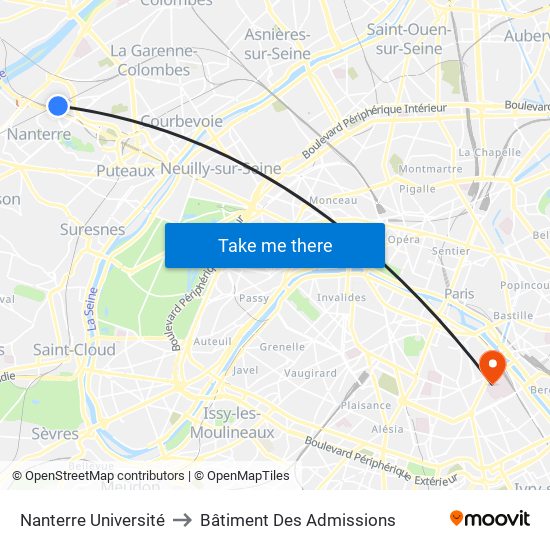 Nanterre Université to Bâtiment Des Admissions map