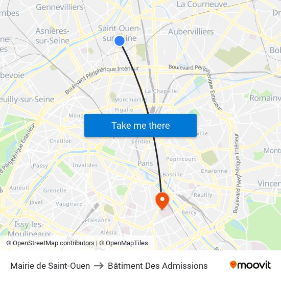 Mairie de Saint-Ouen to Bâtiment Des Admissions map
