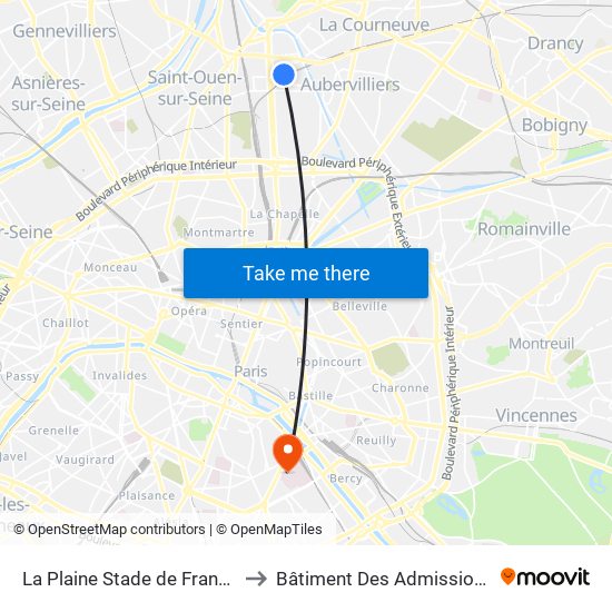 La Plaine Stade de France to Bâtiment Des Admissions map