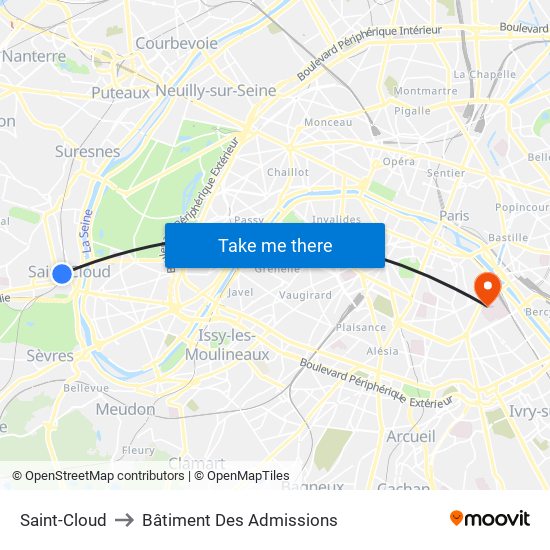 Saint-Cloud to Bâtiment Des Admissions map