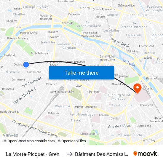 La Motte-Picquet - Grenelle to Bâtiment Des Admissions map